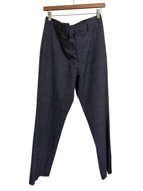 Men's Navy Blue Windowpane Dress Pants